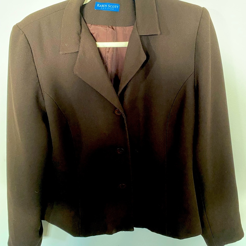 Karen Scott Brown 3-Button Fitted Blazer Size 10Petite